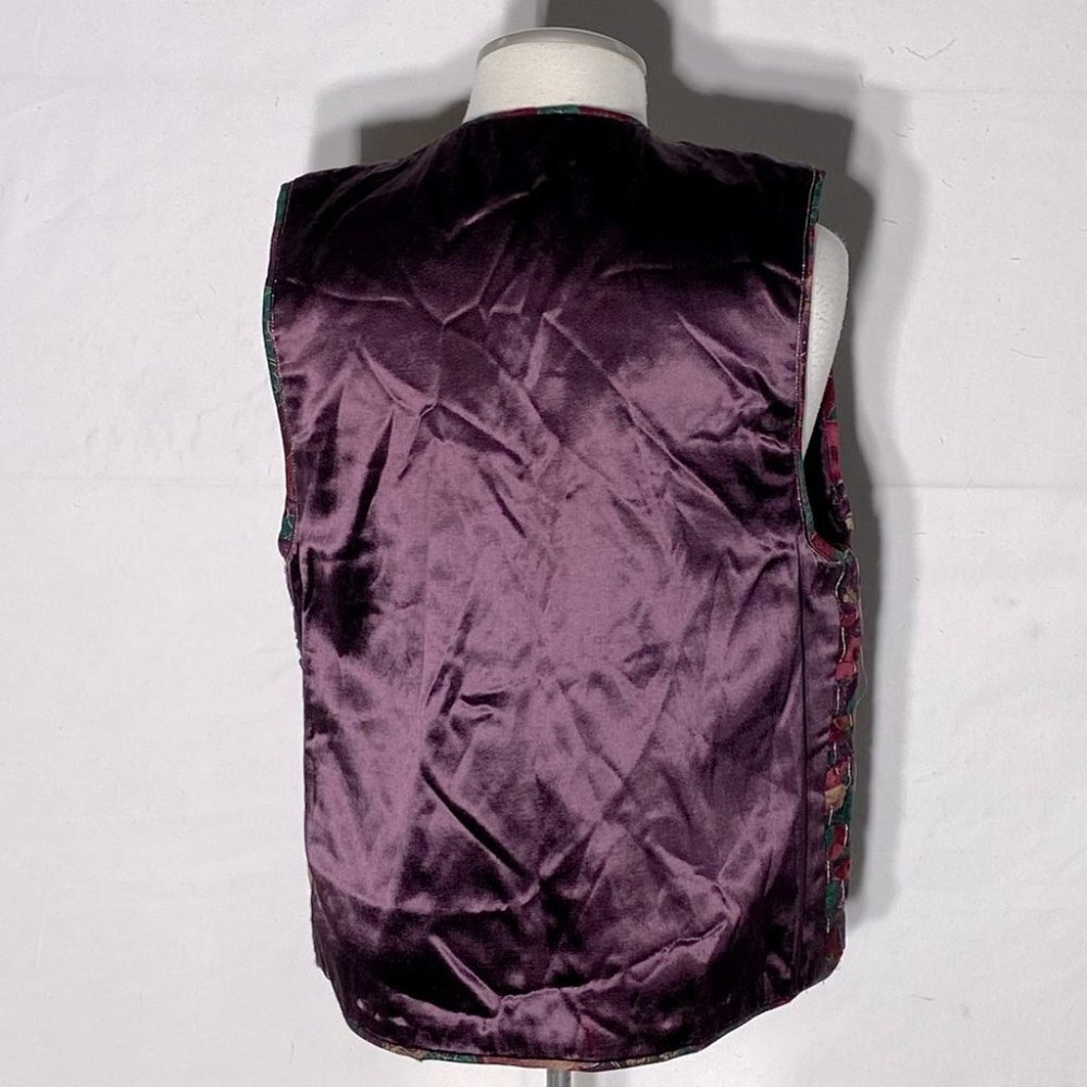 Vintage Handmade Woven Festive Print Vest with Purple Satin Back L - Picture 9 of 11